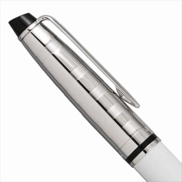 WATERMAN Expert DX White CT Fountain Pen with fine nib and silver trim, 153mm length, shown uncapped