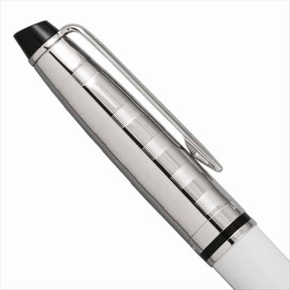 WATERMAN Expert DX White CT Fountain Pen with fine nib and silver trim, 153mm length, shown uncapped
