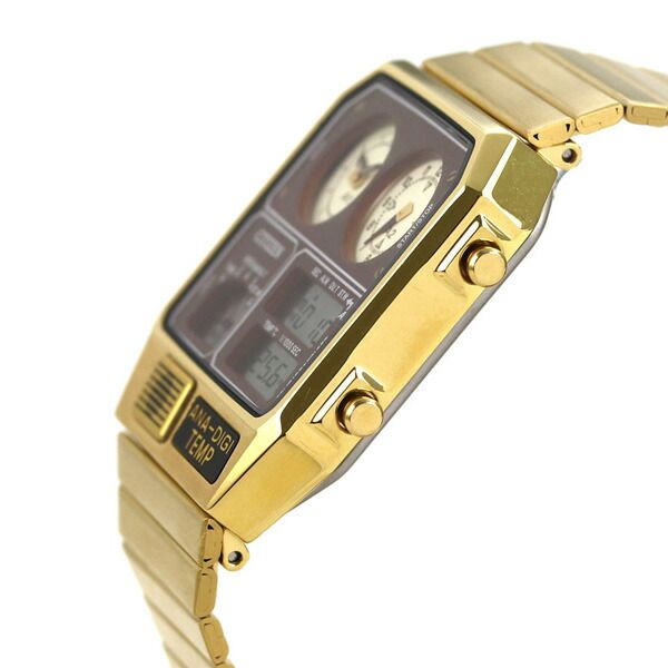 Citizen ANA-DIGI TEMP gold stainless steel watch with LCD ivory dial and slide type band