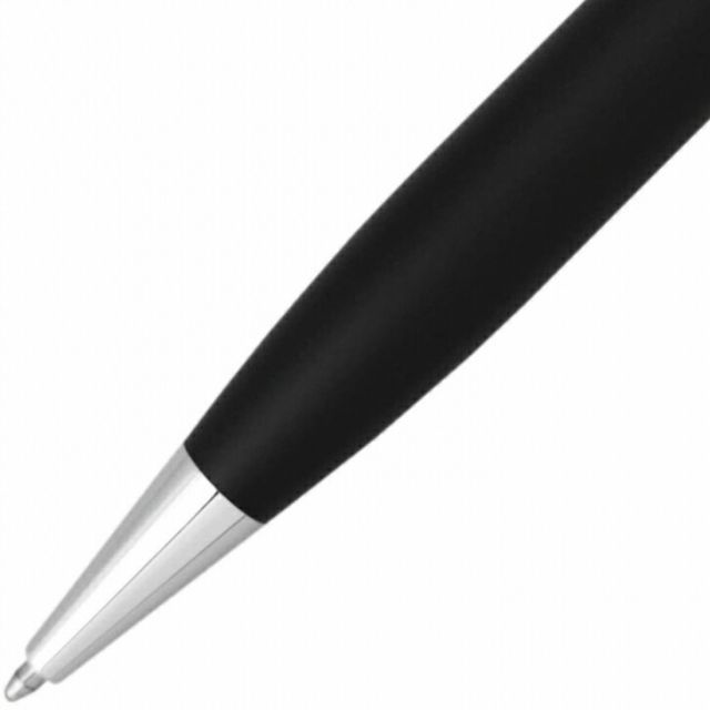 CROSS Strafford Satin Black ballpoint pen with brass body and chrome coating shown on white background