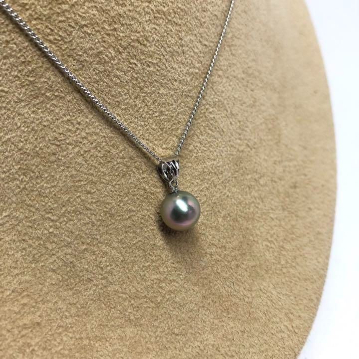 SV925 silver necklace with single 8mm round blue gray Akoya pearl on 40cm chain