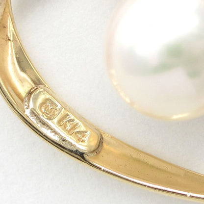 MIKIMOTO K14 yellow gold pendant top with milky white 7.4mm pearl, 25mm x 17mm size